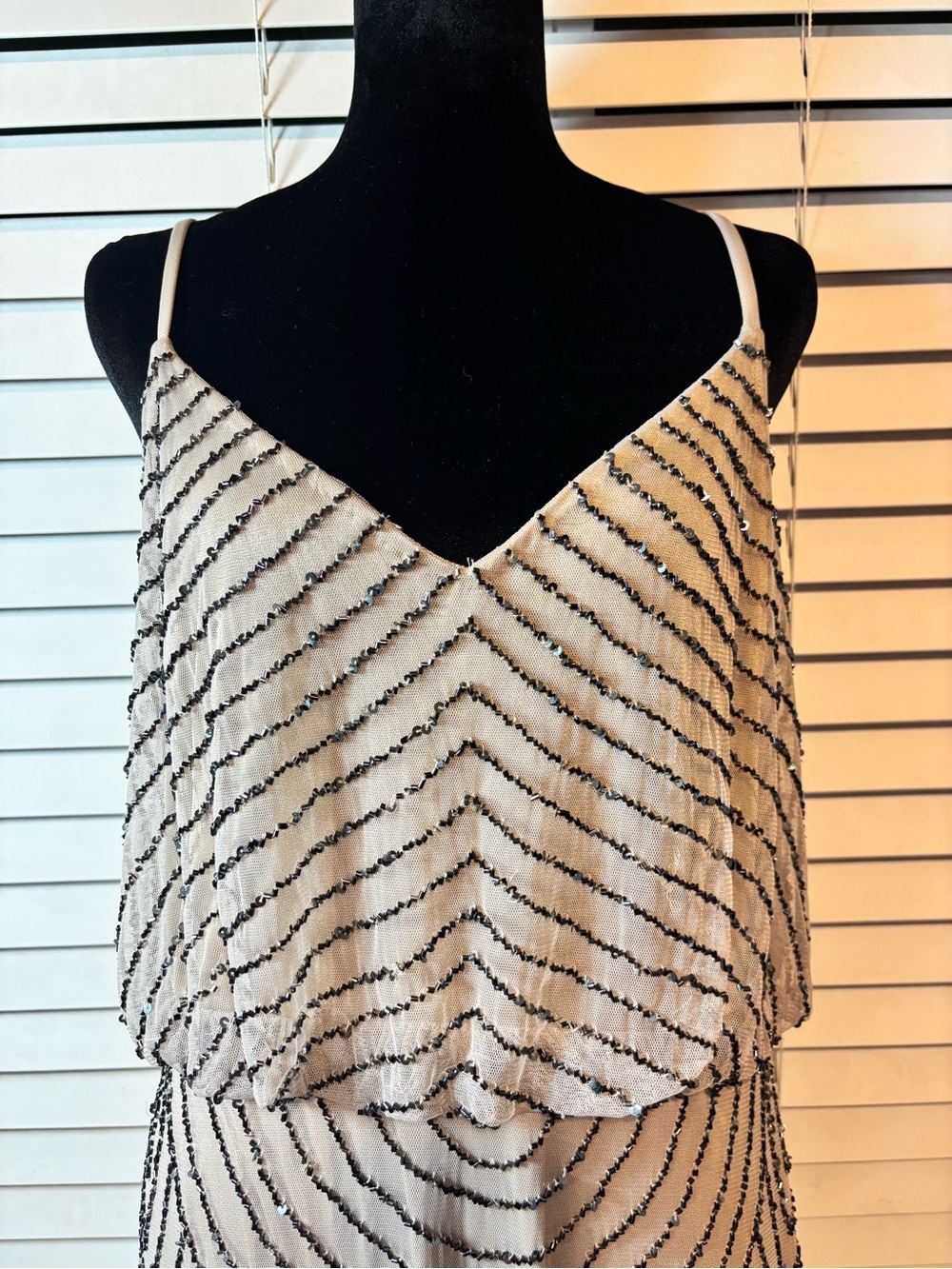 Adrianna Papell Art Deco Beaded Blouson Dress 12